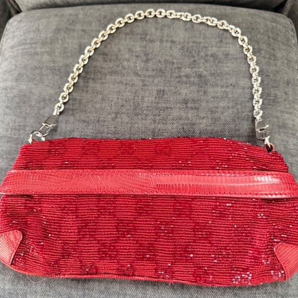 Gucci red Crystal GG beaded handbag with lizard skin and silver horsebit - Picture 6 of 11